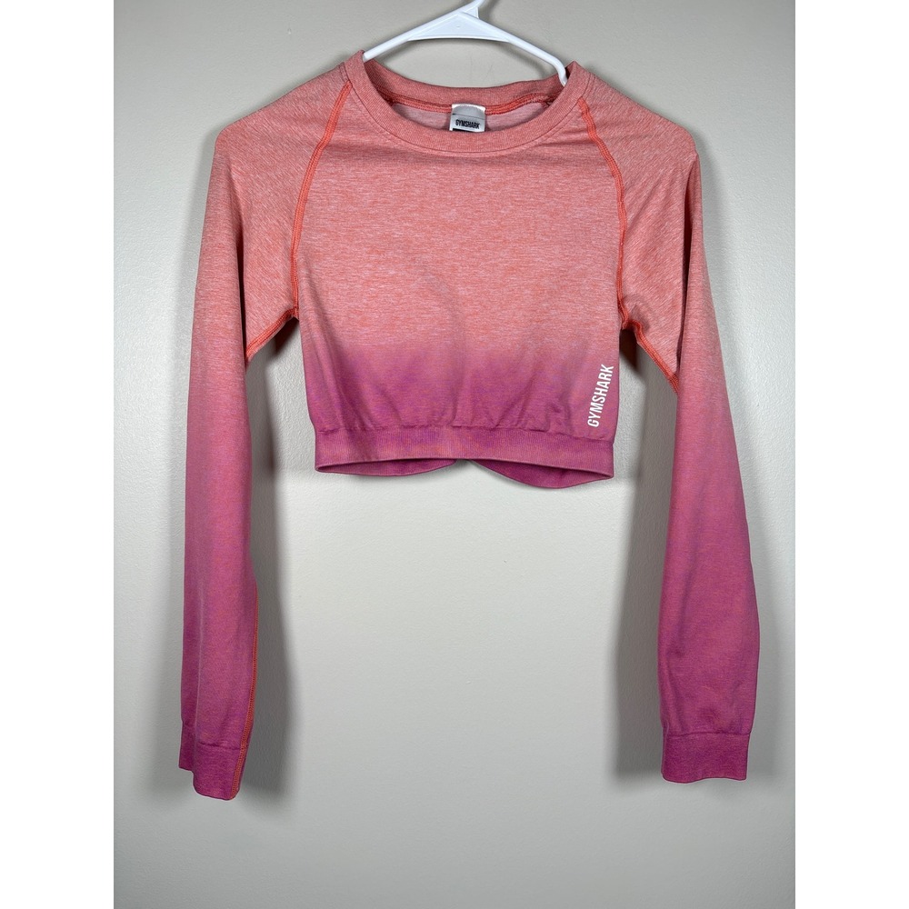 Gymshark Adapt Ombre Long Sleeve Crop Top M Orange Pink Ruched GLCT4121 Yoga
